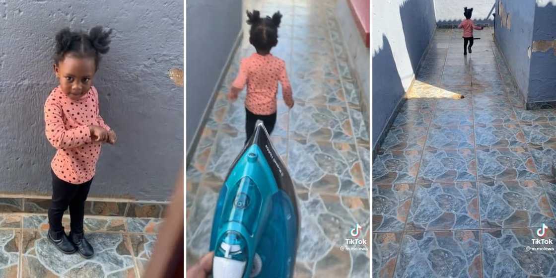 Little girl runs away from an iron Little girl runs away from an iron