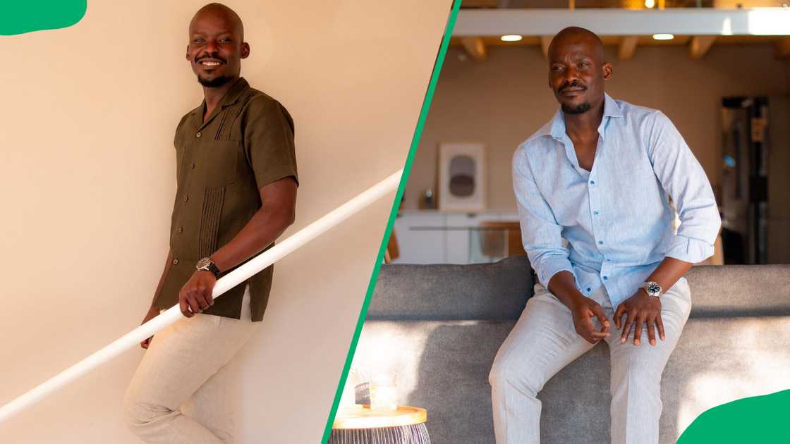 Thapelo Sebogodi posing for a photo in different outfits. Thapelo Sebogodi posing for a photo in different outfits.