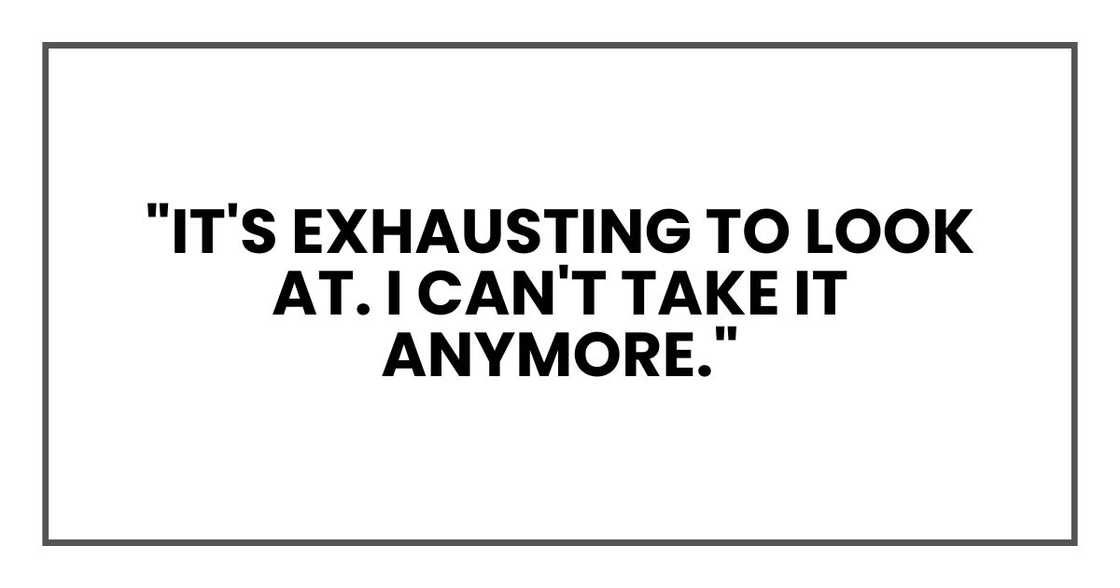 "it's exhausting to look at. I can't take it anymore."