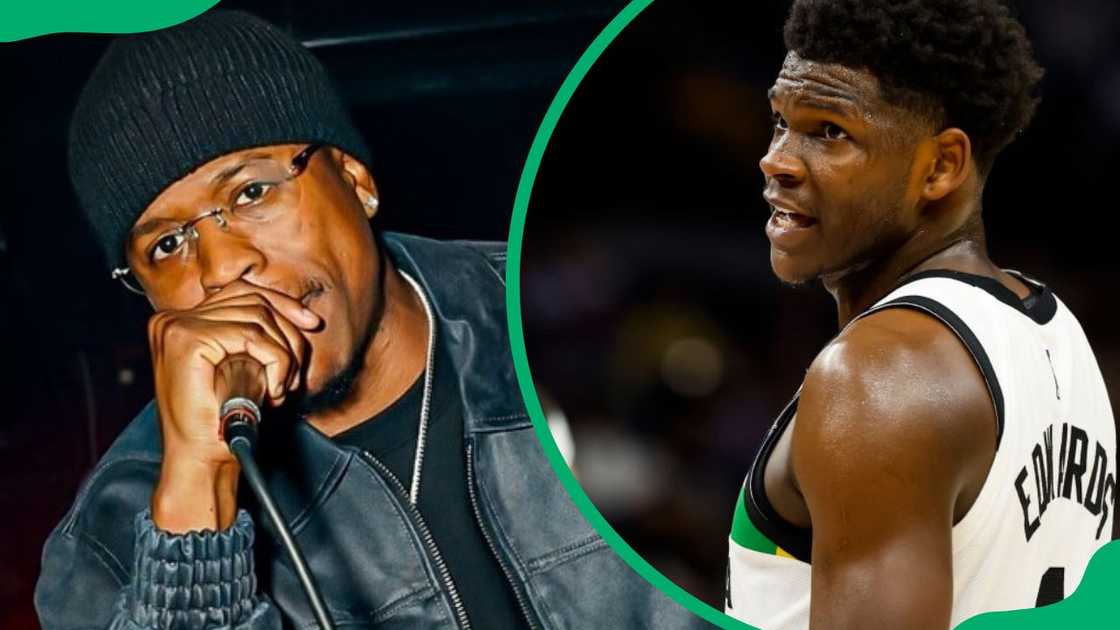Anthony Edwards' brother, Bubba (L). The NBA player at a 2022 game against the Phoenix Suns (R) Anthony Edwards' brother, Bubba (L). The NBA player at a 2022 game against the Phoenix Suns (R)
