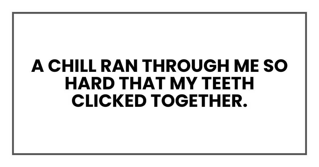 A chill ran through me so hard that my teeth clicked together. A chill ran through me so hard that my teeth clicked together.
