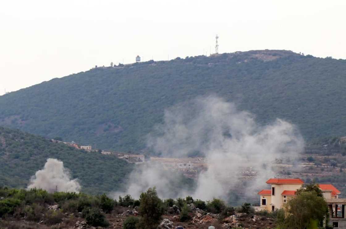 Smoke rises following Israeli artilley shelling on Beit Lif village, along Lebanon's border with Israel -- there have been deadly skirmishes mainly between Israel and Hezbollah militants