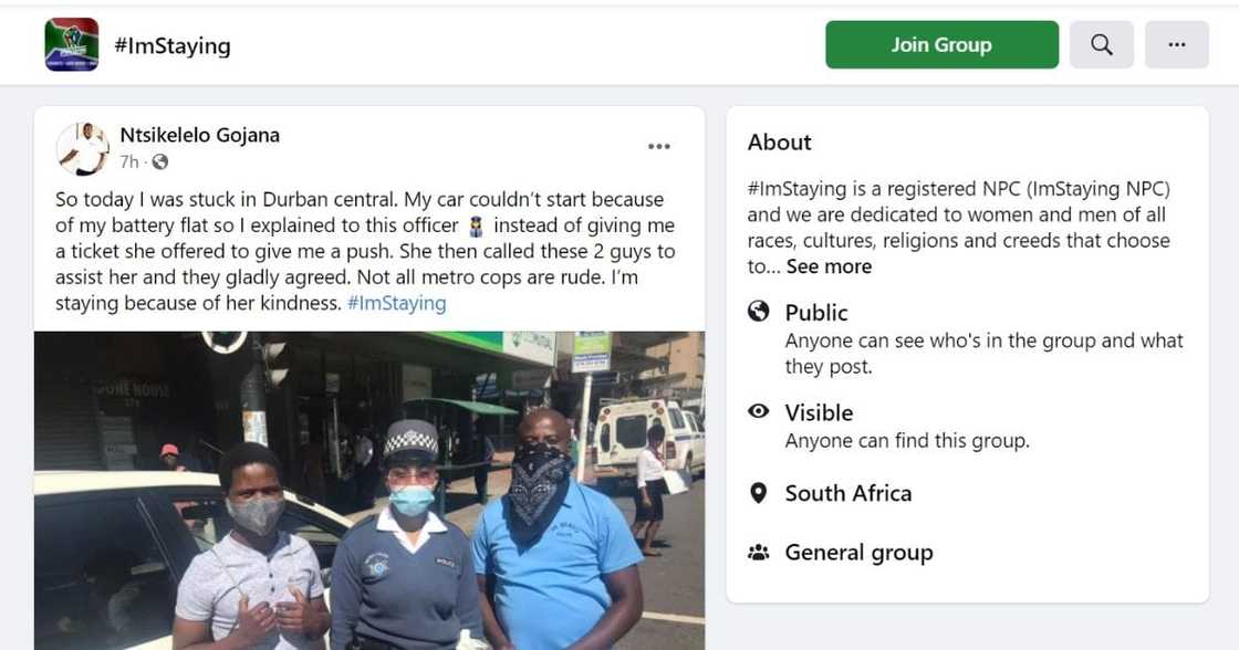Ntsikelelo Gojana has praised the Durban Metro Police officer for helping him in the CBD, Image: Facebook Ntsikelelo Gojana has praised the Durban Metro Police officer for helping him in the CBD, Image: Facebook