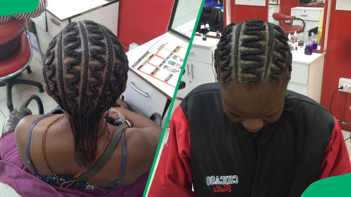 A lady showing off her stylish zigzag freehand hairstyle A lady showing off her stylish zigzag freehand hairstyle