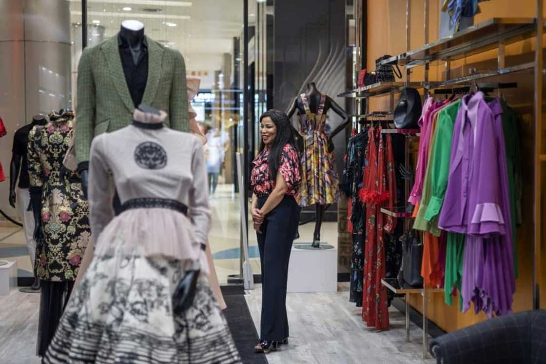 Moloi-Motsepe at  the African Fashion International boutique in Sandton this month Moloi-Motsepe at  the African Fashion International boutique in Sandton this month