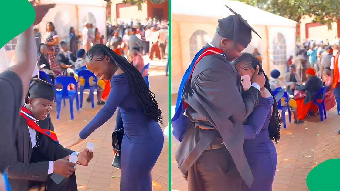 Tears flowed as she said "Yes!" to a romantic graduation proposal captured on camera Tears flowed as she said "Yes!" to a romantic graduation proposal captured on camera
