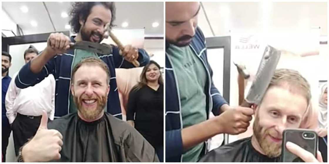 Barber Uses Butcher's Knife, Broken Glass and Hammer to Cut and Style Hair, Video Goes Viral Barber Uses Butcher's Knife, Broken Glass and Hammer to Cut and Style Hair, Video Goes Viral