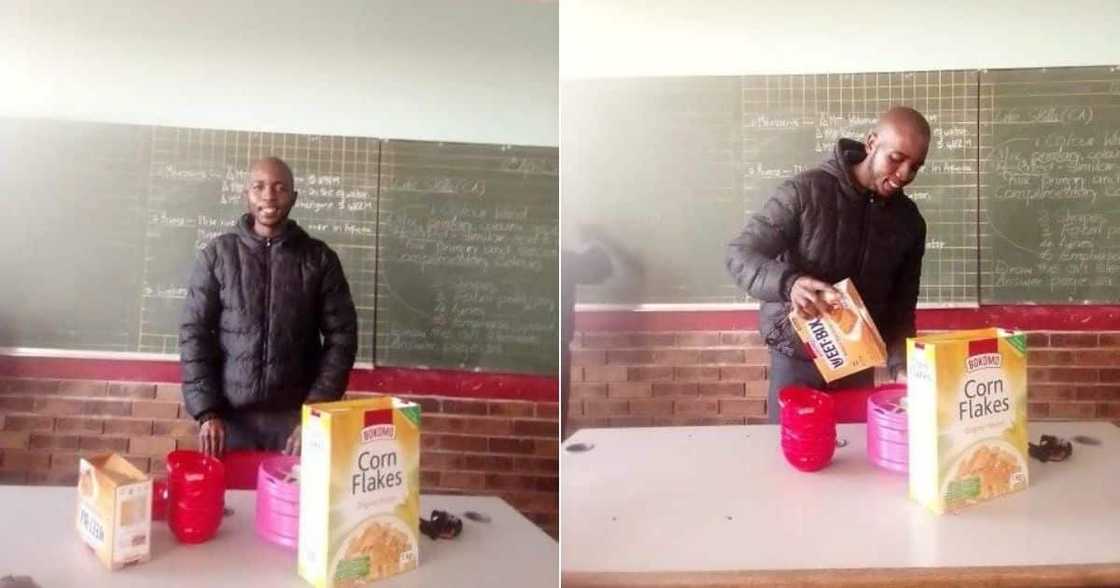 A South African school teacher has inspired Mzansi social media users by feeding his pupils. Image: Facebook A South African school teacher has inspired Mzansi social media users by feeding his pupils. Image: Facebook