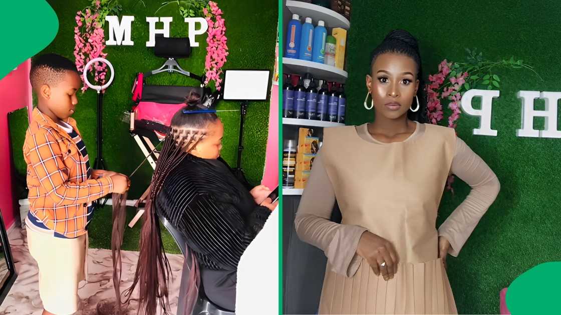 A lady shared a video of her sibling's child working on a client's hair A lady shared a video of her sibling's child working on a client's hair