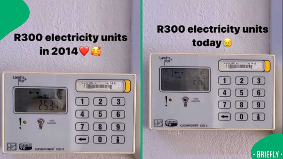 A woman shared a TikTok comparing the amount of electricity bought with R300 in 2014 and 2025, which many found relatable
