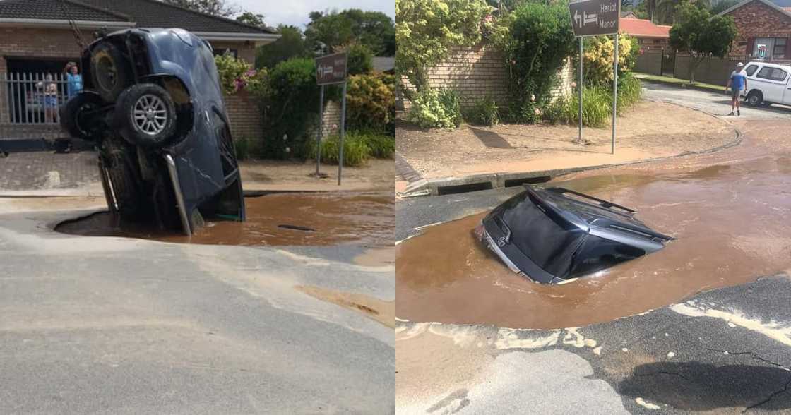 Man drives his car into a pothole and get more than he bargained for Man drives his car into a pothole and get more than he bargained for