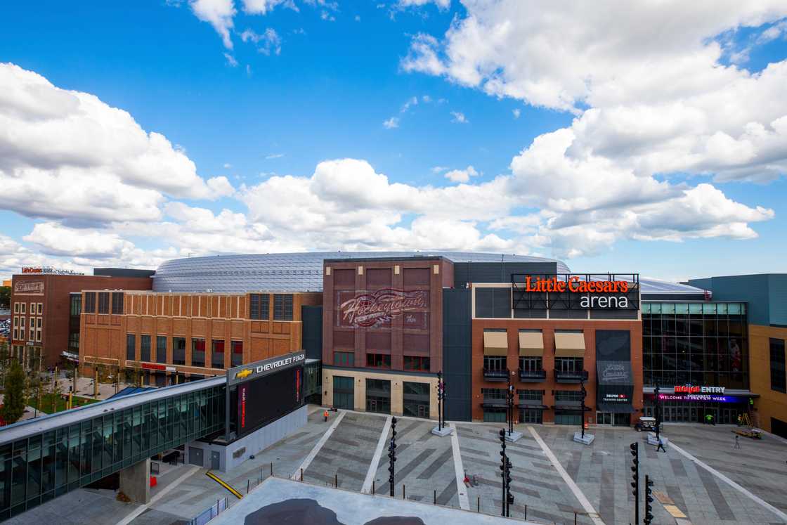 Exterior shots of the Little Caesars Arena