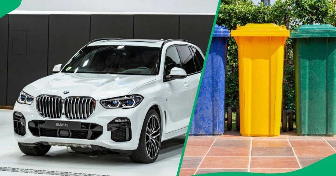 One person fetched a rubbish bin with their BMW X5 from their driveway. One person fetched a rubbish bin with their BMW X5 from their driveway.