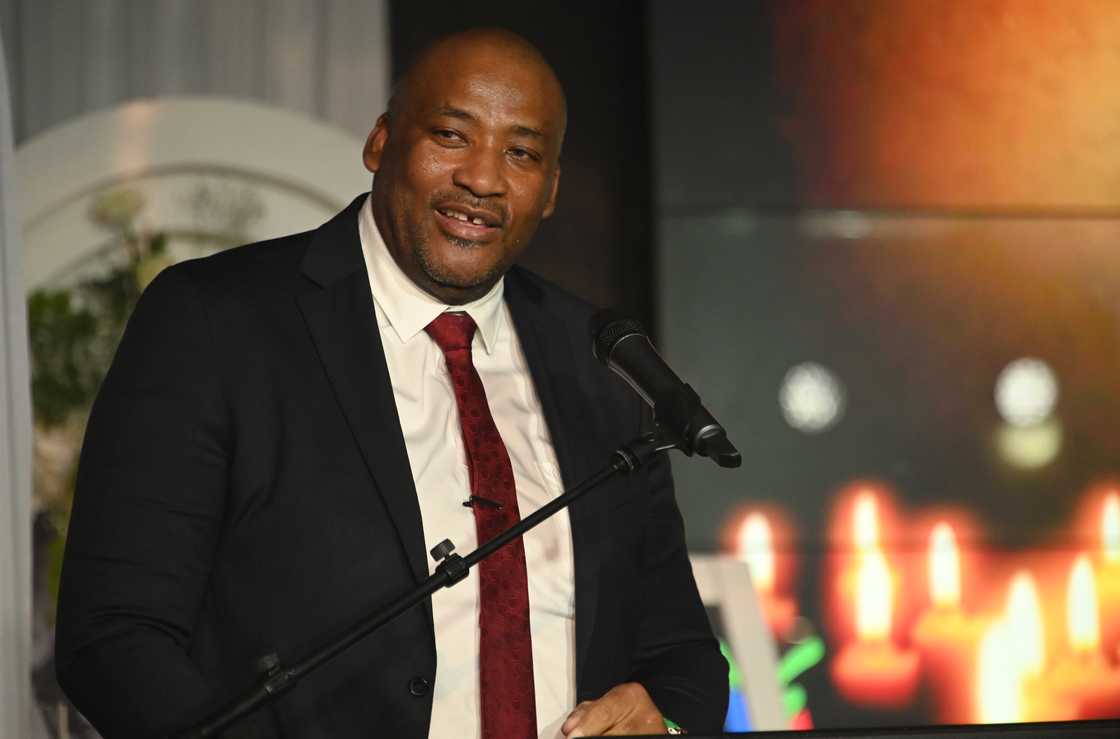 Gayton McKenzie addresses the crowd. The Minister of Sports, Arts and Culture recently weighed in on the rise of extortion crimes in the country.