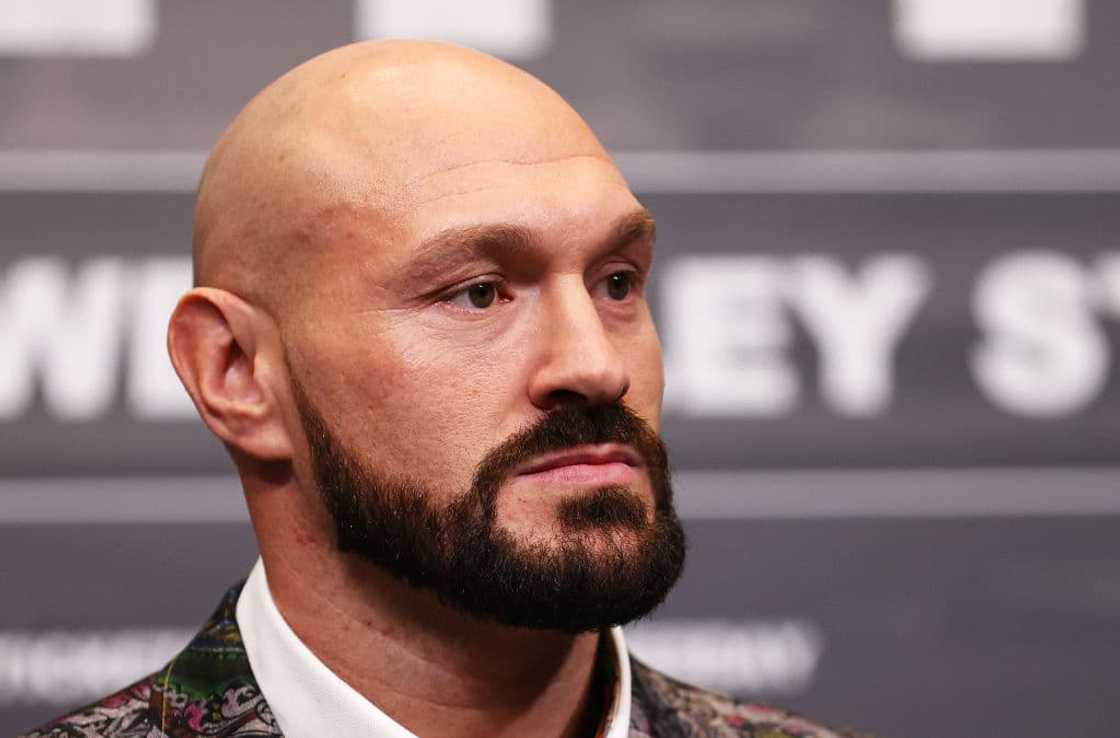 Tyson Fury during the Tyson Fury v Dilian Whyte press conference at Wembley Stadium Tyson Fury during the Tyson Fury v Dilian Whyte press conference at Wembley Stadium