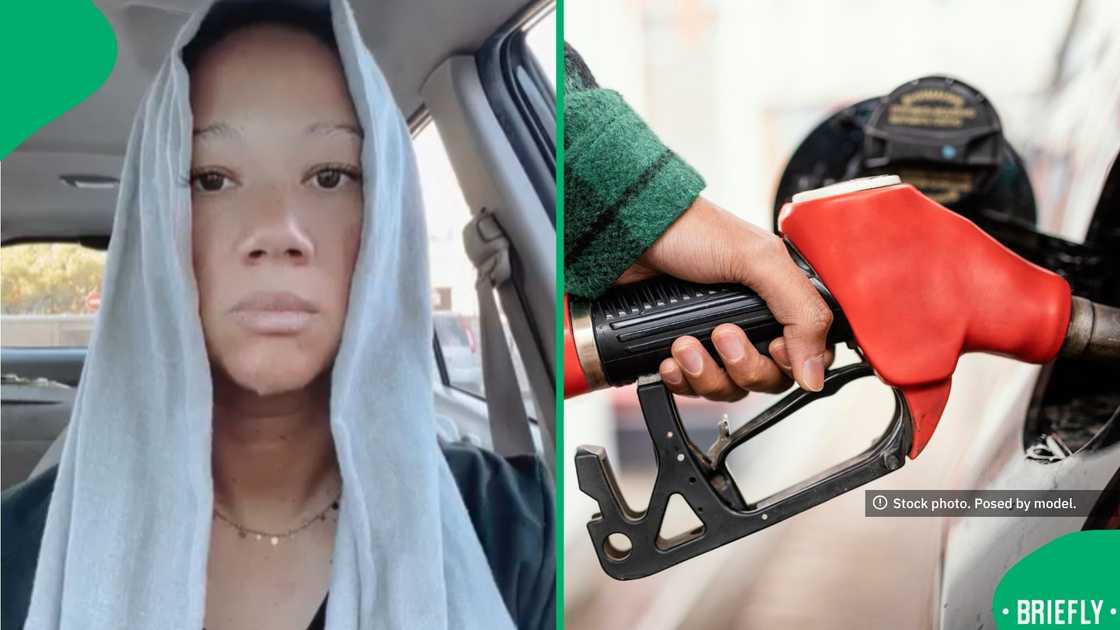 The visual on the right showed a man’s hand filling his car tank at a gas station The visual on the right showed a man’s hand filling his car tank at a gas station