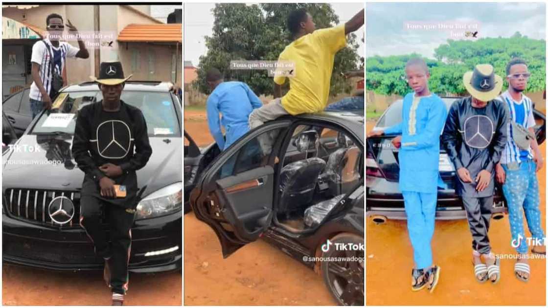 Black Mercedes Benz/man celebrated his new car.