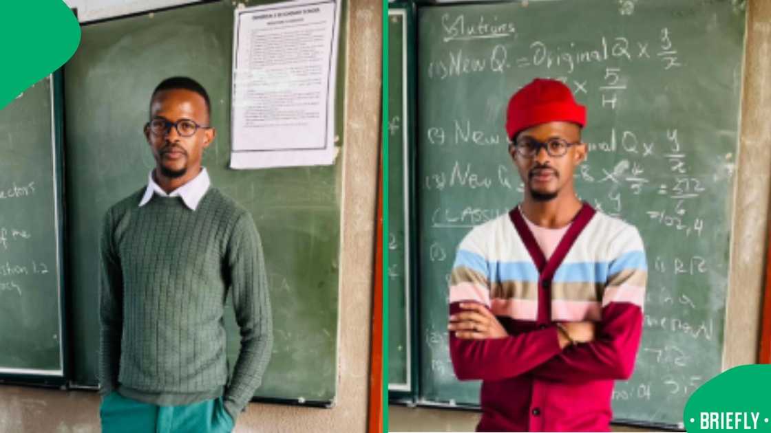 The image on the right captured Ukwanda standing in front of his learners in class The image on the right captured Ukwanda standing in front of his learners in class