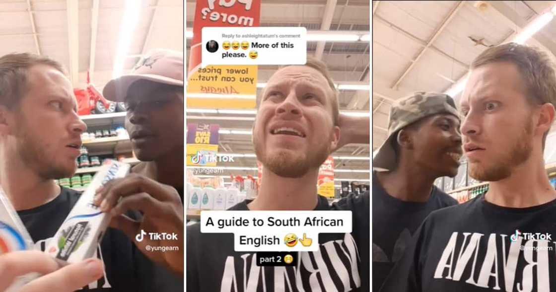 TikTok user @yungearn and friend explaing SA English TikTok user @yungearn and friend explaing SA English