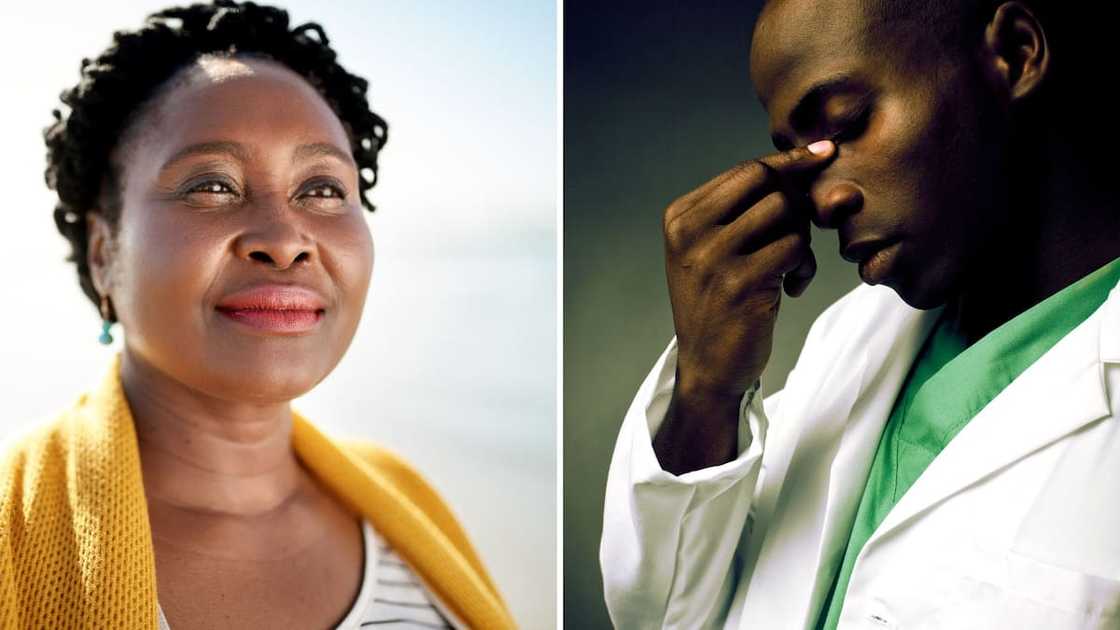 satisfied woman, stressed man satisfied woman, stressed man