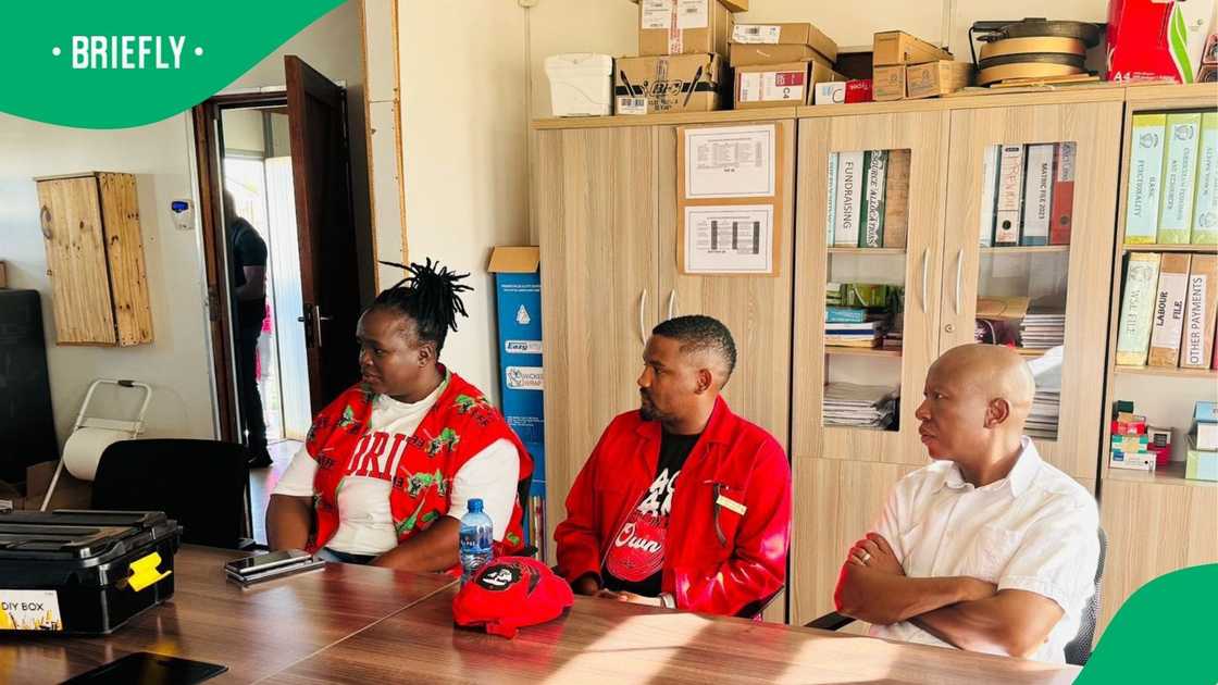 Julius Malema and EFF members at the school. Julius Malema and EFF members at the school.