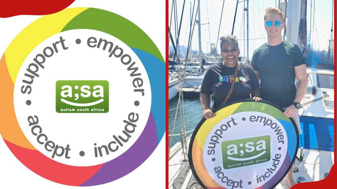 Autism South African logo and members of the society holding the logo Autism South African logo and members of the society holding the logo