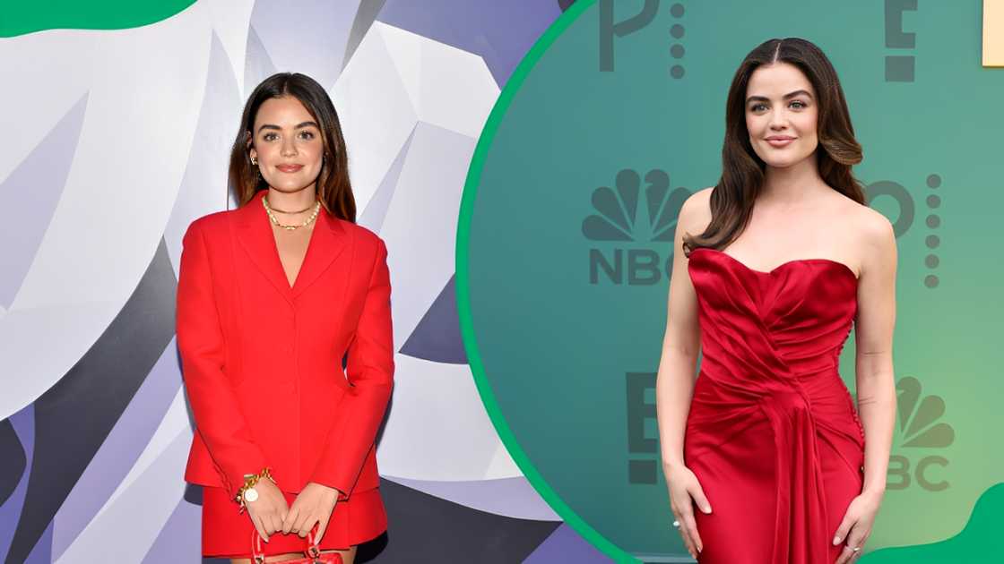 Lucy Hale in Los Angeles, California (L). Lucy Hale in Santa Monica, California (R).