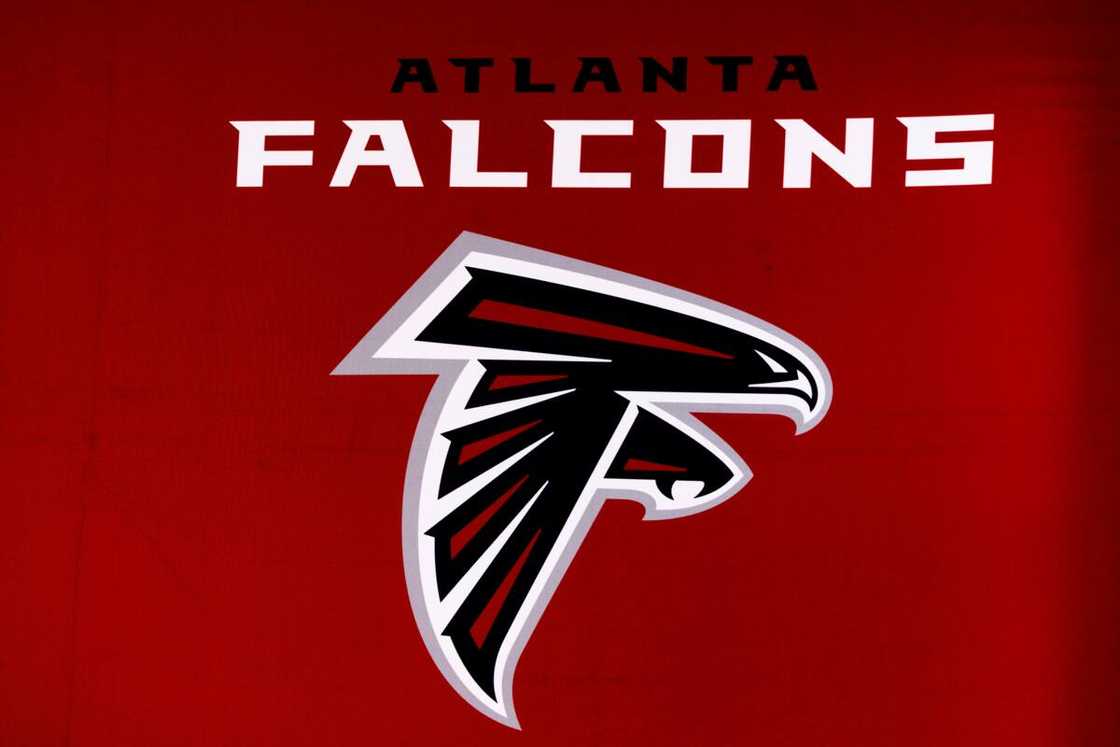 Atlanta Falcons logo at the Los Angeles Convention Center in Los Angeles Atlanta Falcons logo at the Los Angeles Convention Center in Los Angeles