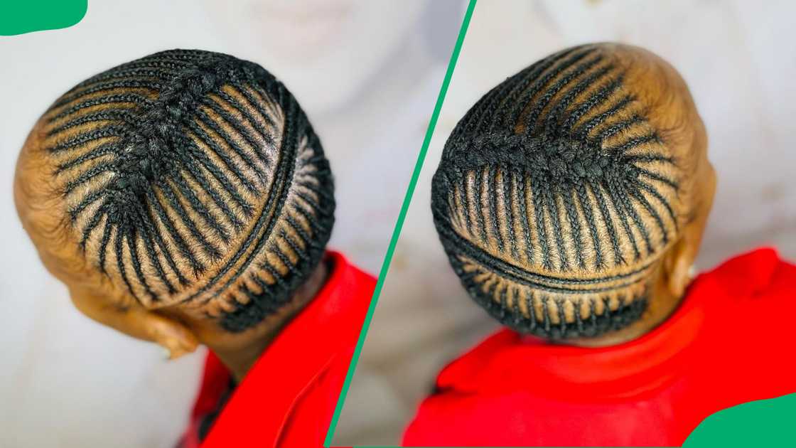 A lady wearing circular cornrows beautifully styled for any occasion. A lady wearing circular cornrows beautifully styled for any occasion.
