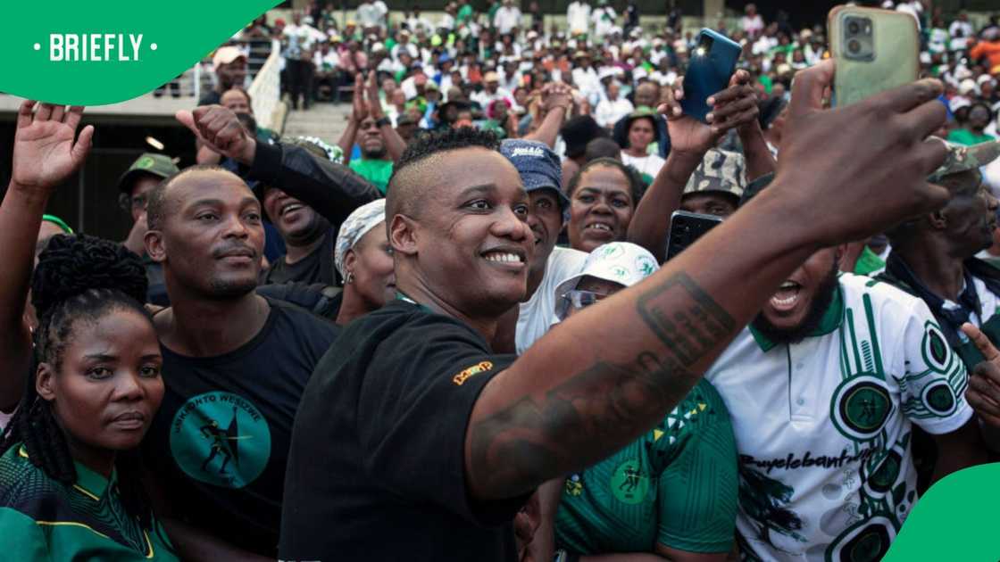Duduzane Zuma, the son of former South African President Jacob Zuma greets people after arriving at the uMkhonto weSizwe (MK Party) first anniversary rally on December 15, 2024, at Moses Mabhida Stadium , Durban, South Africa Duduzane Zuma, the son of former South African President Jacob Zuma greets people after arriving at the uMkhonto weSizwe (MK Party) first anniversary rally on December 15, 2024, at Moses Mabhida Stadium , Durban, South Africa