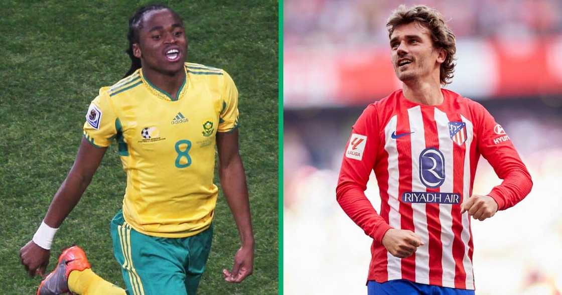 Antoine Griezmann copied Siphiwie Tshabalala's 2010 World Cup celebration. Antoine Griezmann copied Siphiwie Tshabalala's 2010 World Cup celebration.