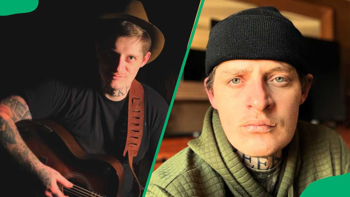 Ryan Upchurch plays the guitar, and he is seen in an olive jacket Ryan Upchurch plays the guitar, and he is seen in an olive jacket