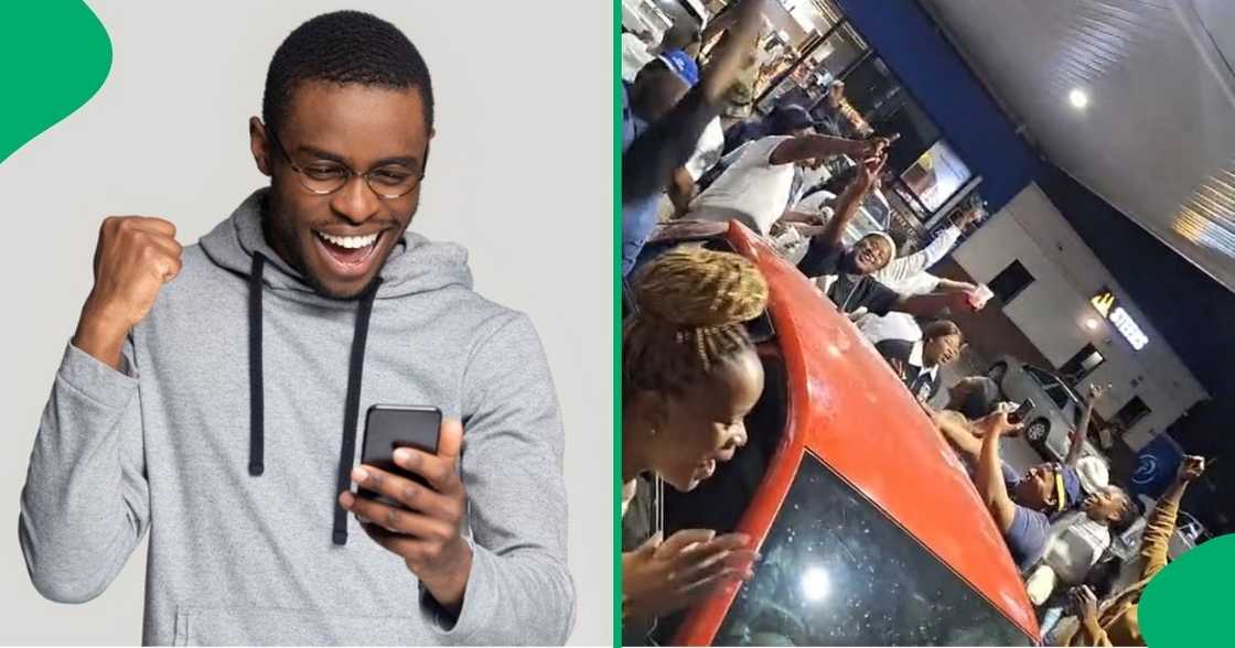 A choir partied at a petrol station