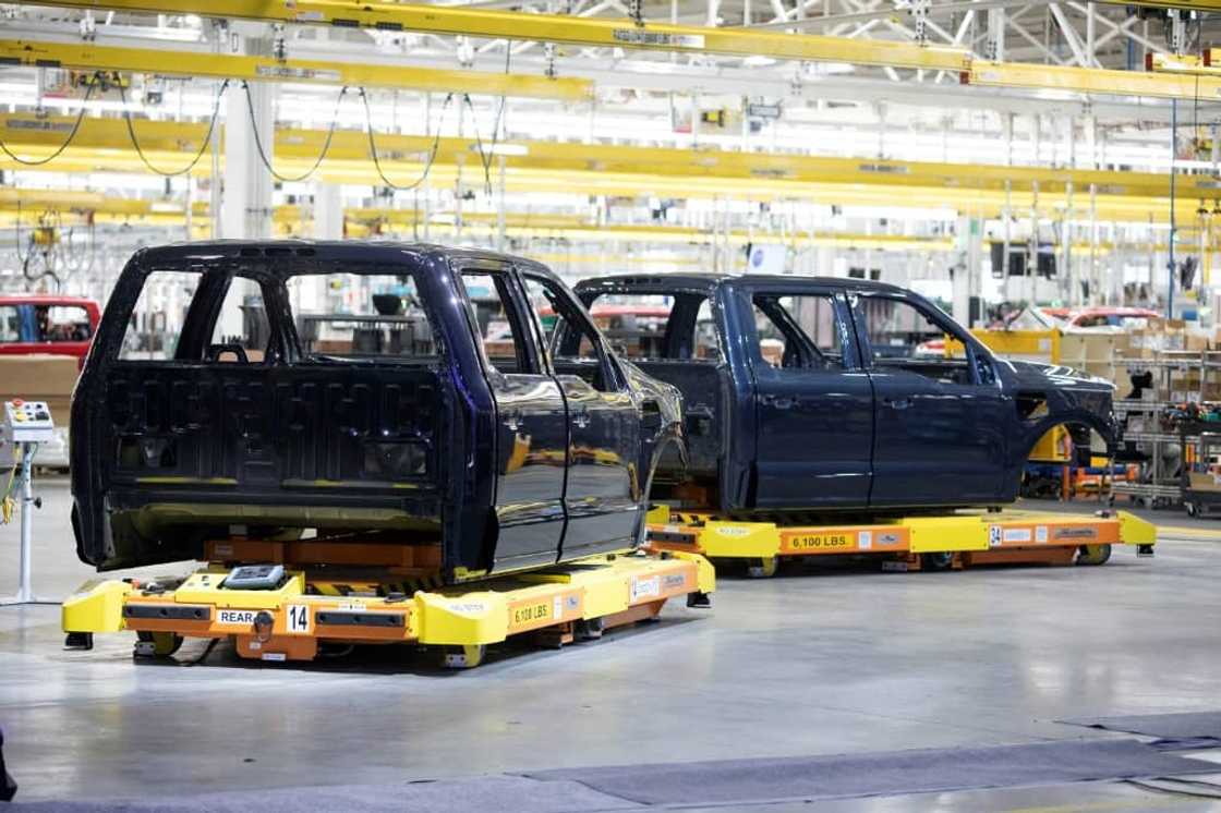 Ford's quarterly sales included its first deliveries of the F-150 Lightning electric pickup trucks Ford's quarterly sales included its first deliveries of the F-150 Lightning electric pickup trucks