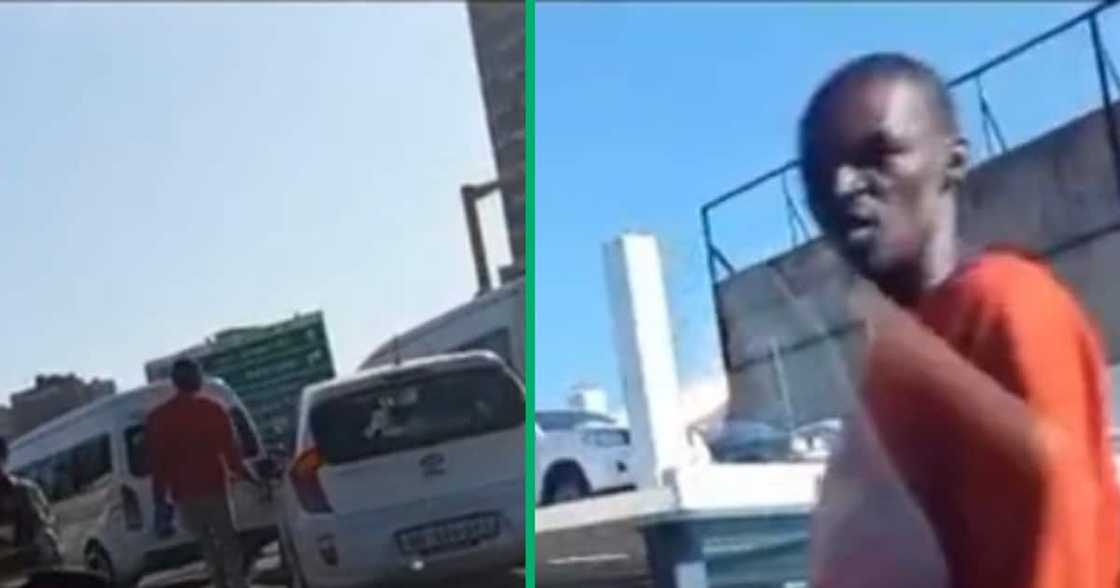 Man attempts to commit a crime when he tries to open the door of a white car at a traffic stop intersection. Man attempts to commit a crime when he tries to open the door of a white car at a traffic stop intersection.