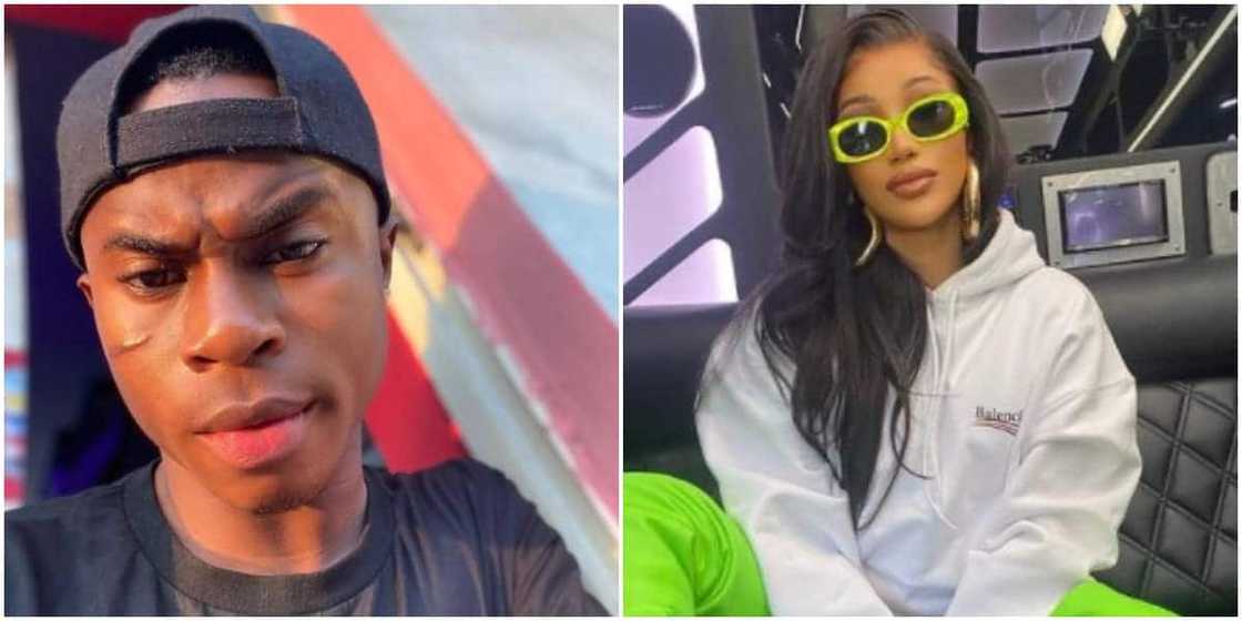 Comedian Funny Toheeb recreates Cardi B’s outfit with local materials (photo) Comedian Funny Toheeb recreates Cardi B’s outfit with local materials (photo)