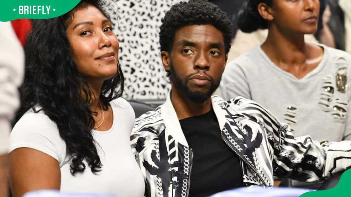 Taylor Simone Ledward and Chadwick Boseman during a 2019 basketball game in Los Angeles, California Taylor Simone Ledward and Chadwick Boseman during a 2019 basketball game in Los Angeles, California