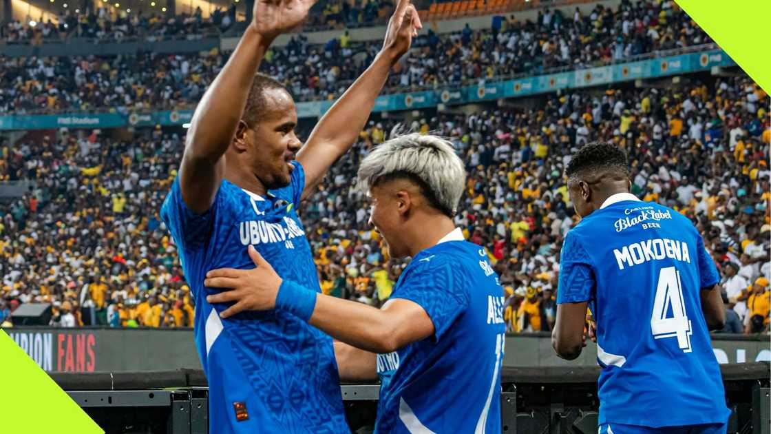 Mamelodi Sundowns stars celebrate during the Carling Knockout quarter-final against Kaizer Chiefs.