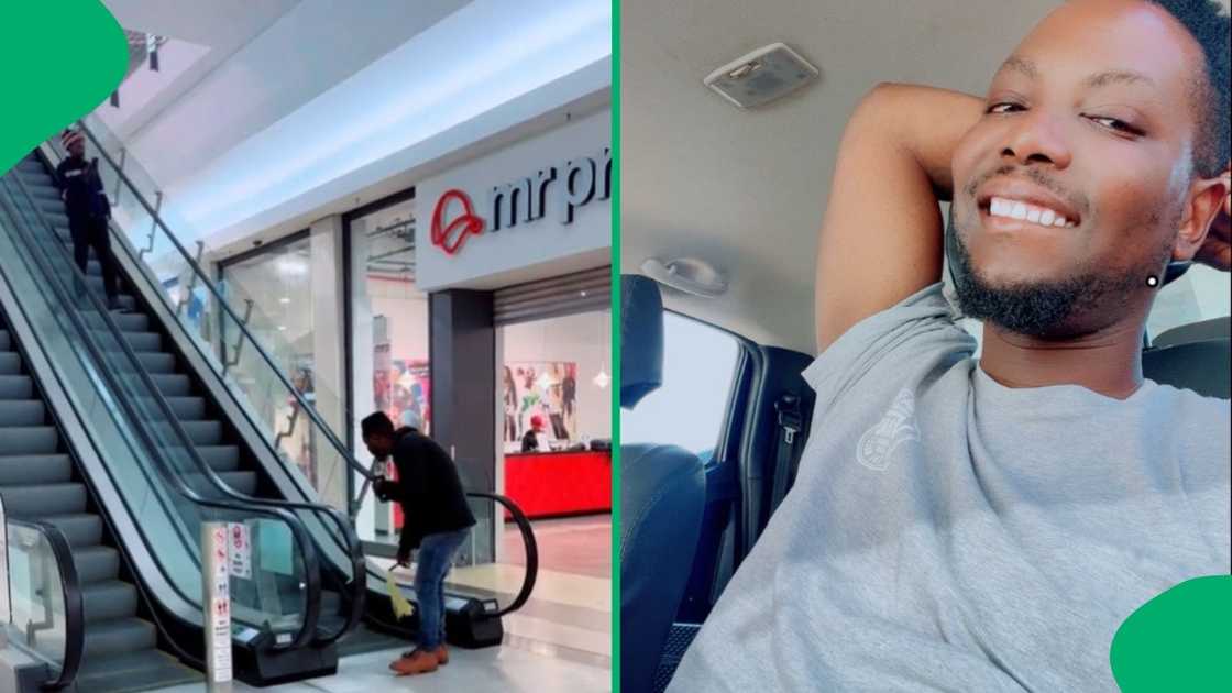 Mzansi reacts to man running up escalator in hilarious tokoloshe prank