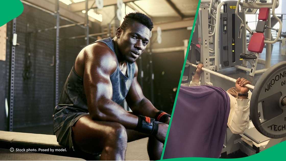 Man works out in winter Man works out in winter