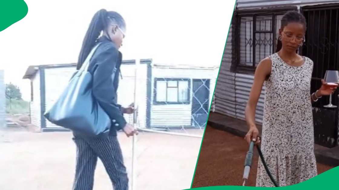 Woman landscapes while living in shack Woman landscapes while living in shack