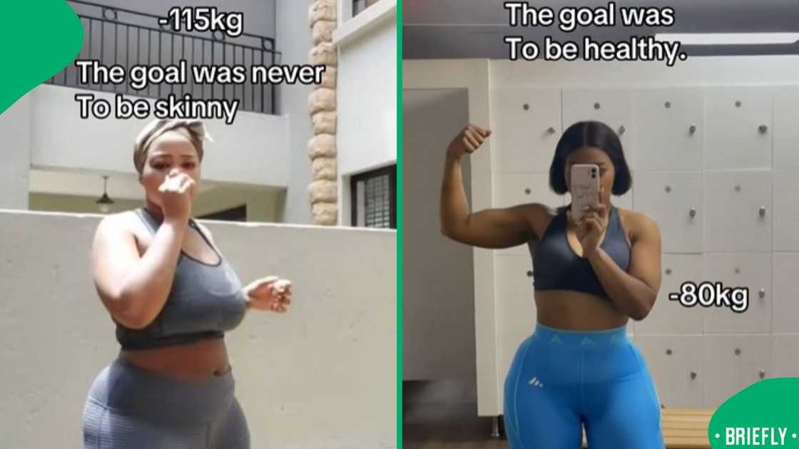 The visual on the right showed her after, after losing 80 kg The visual on the right showed her after, after losing 80 kg
