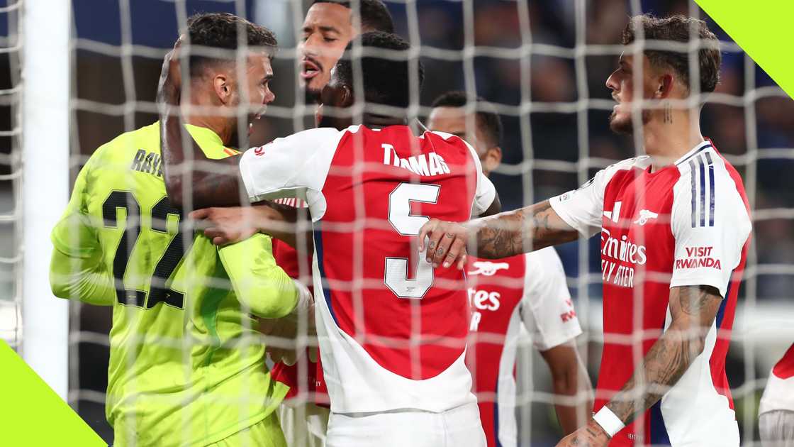 Thomas Partey led a host of Arsenal players to swarm David Raya after his goalkeeping heroics. Thomas Partey led a host of Arsenal players to swarm David Raya after his goalkeeping heroics.