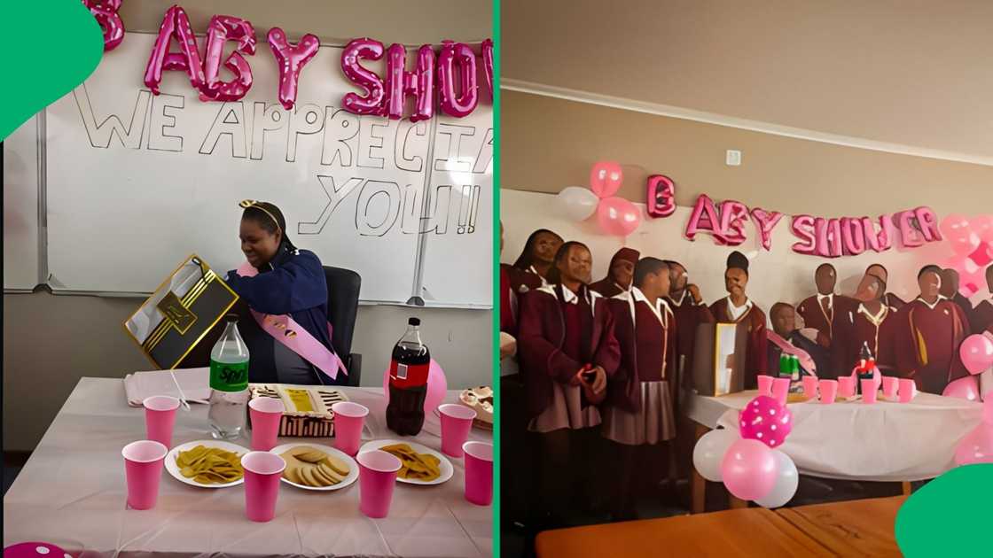 They stuffed their school uniforms with balloons and pillows to dance for their expectant educator before joining her in celebration