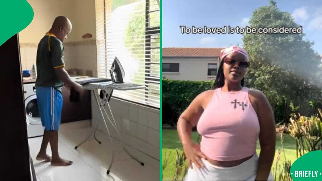 A father ironed his daughter's clothes. A father ironed his daughter's clothes.