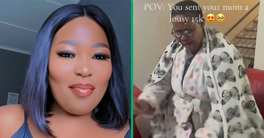 A TikTok video shows a woman gifting her mother R15K.