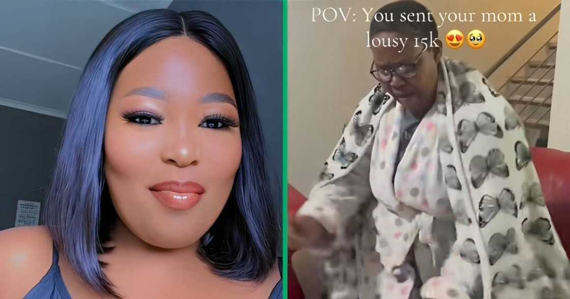 A TikTok video shows a woman gifting her mother R15K. A TikTok video shows a woman gifting her mother R15K.