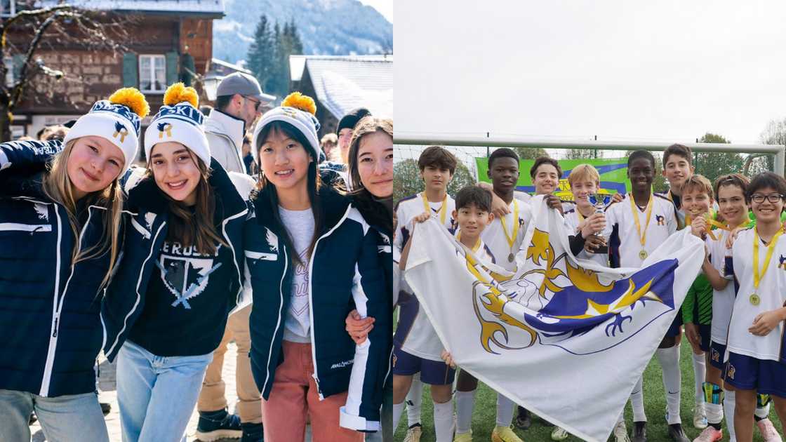 Institut Le Rosey students during a skiing competition and the school's junior boys team bring home the ADISR cup