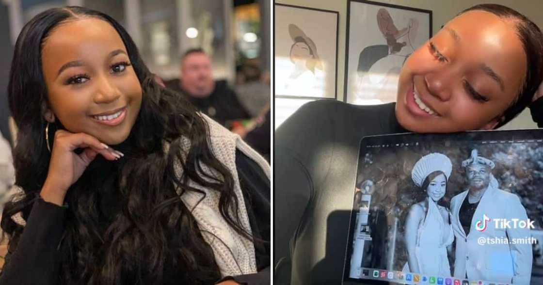 woman distracted by wedding photo woman distracted by wedding photo