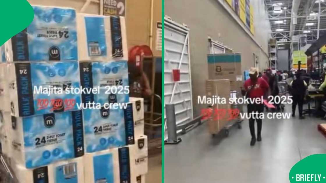 The image on the right showed men pushing trolleys The image on the right showed men pushing trolleys